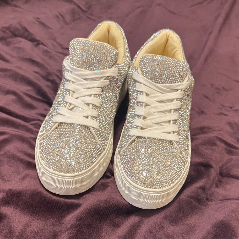 Like New! Betsey Johnson Sidny Lace-Up Rhinestone Platform Sneakers